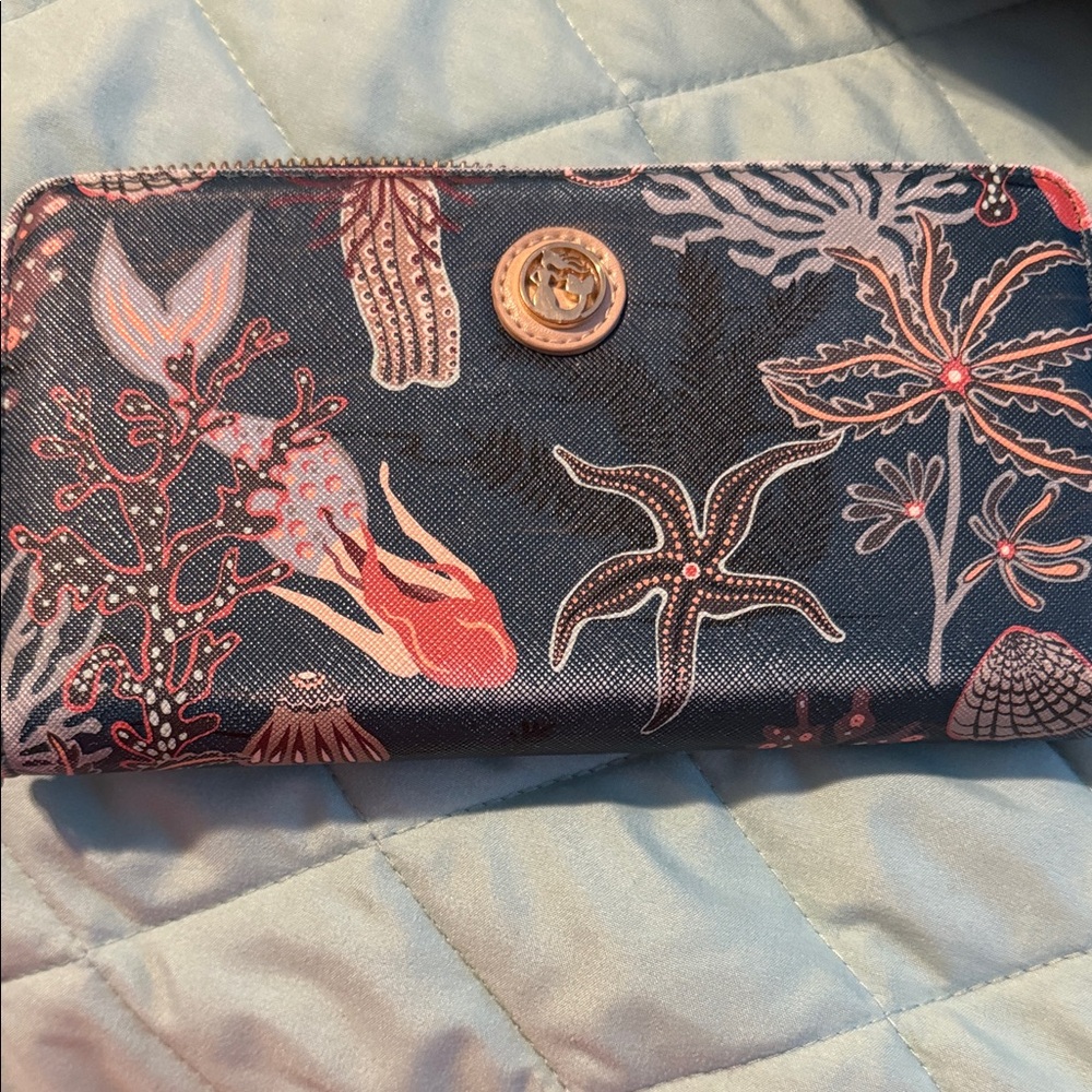 Navy Blue Patterned Tote and Wallet Set - Picture 2 of 4